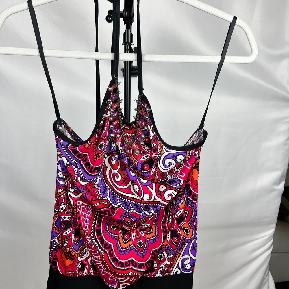 Iz Byer Pink & Purple Paisley Halter Camisole